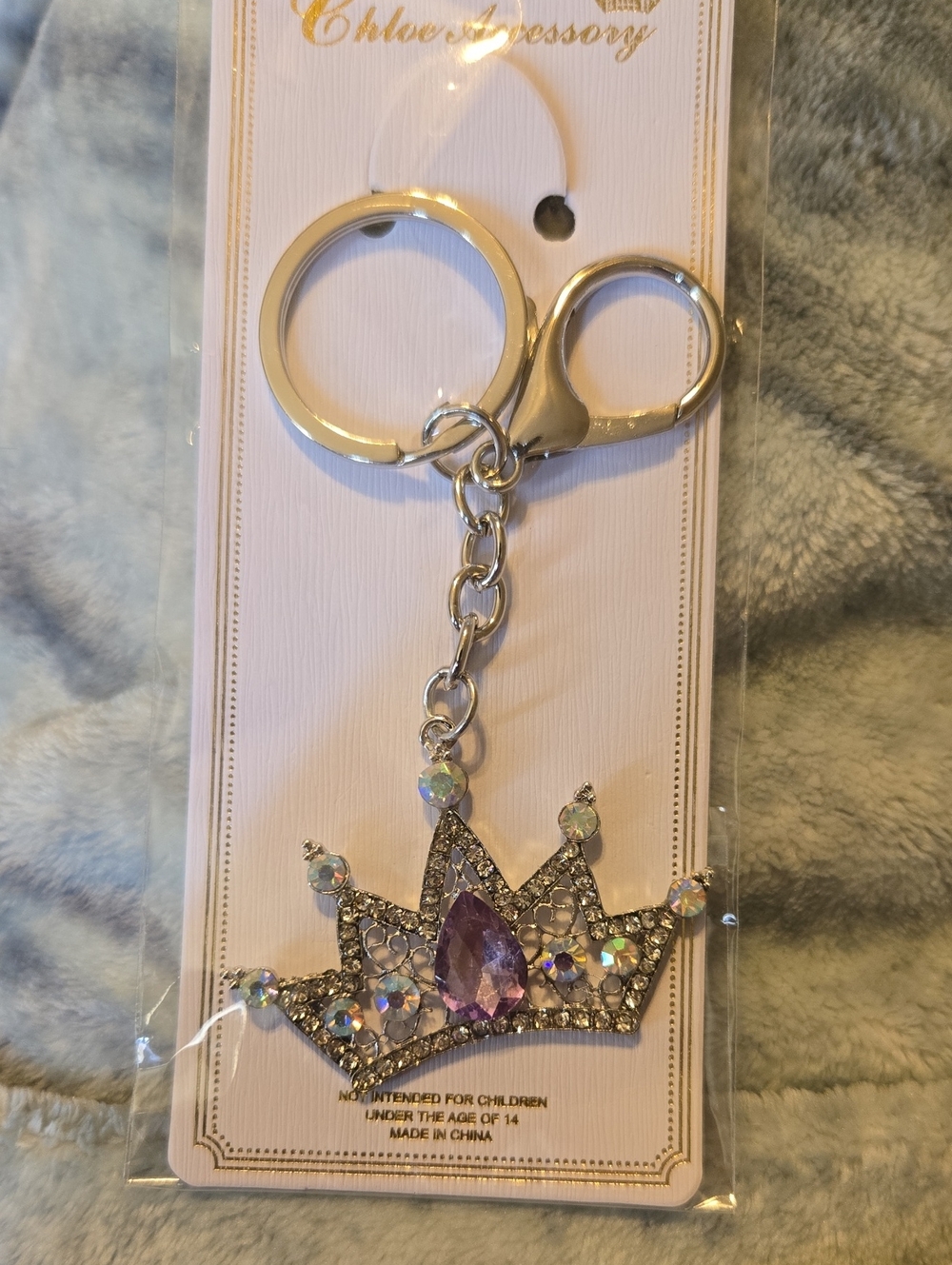 3/$10 Bundle Deals Silver Crown Keychain with Purple Gem
